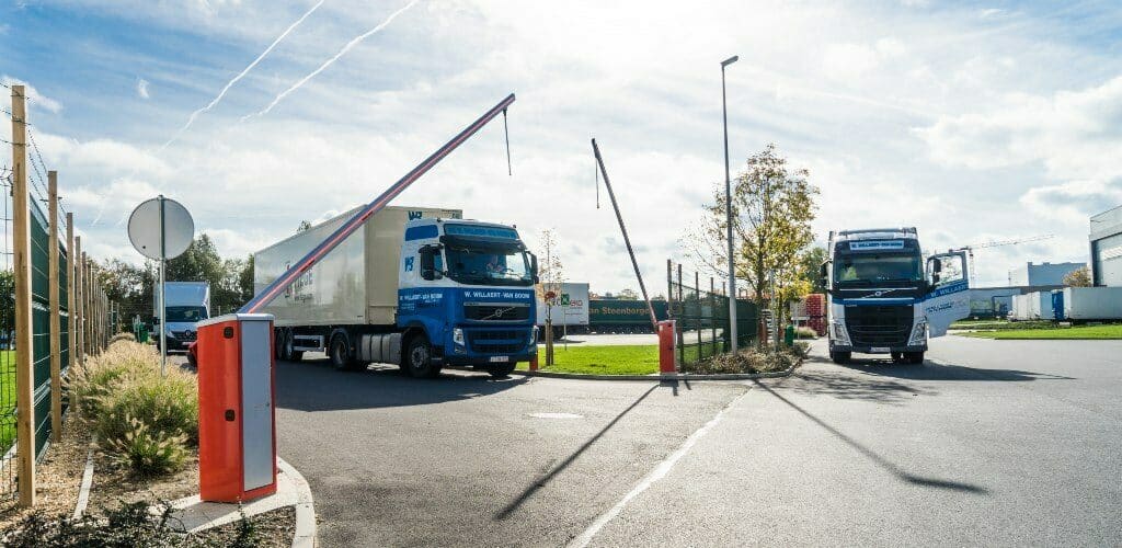 Trucks leaving the Fiege site