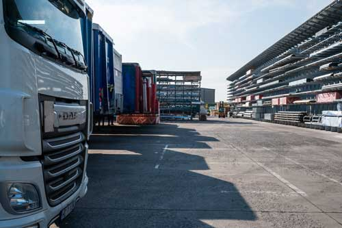 Trucks waiting at the Stow parking lot